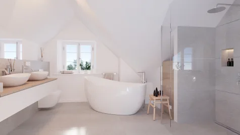 Reetgedecktes Einfamilienhaus | historischer Charme trifft moderne Perfektion - Visualisierung Badezimmer (16416)