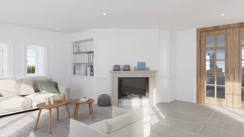 Reetgedecktes Einfamilienhaus | historischer Charme trifft moderne Perfektion - Visualisierung Kamin (16414)