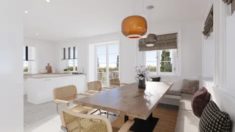 Reetgedecktes Einfamilienhaus | historischer Charme trifft moderne Perfektion - Visualisierung Essbereich (16413)